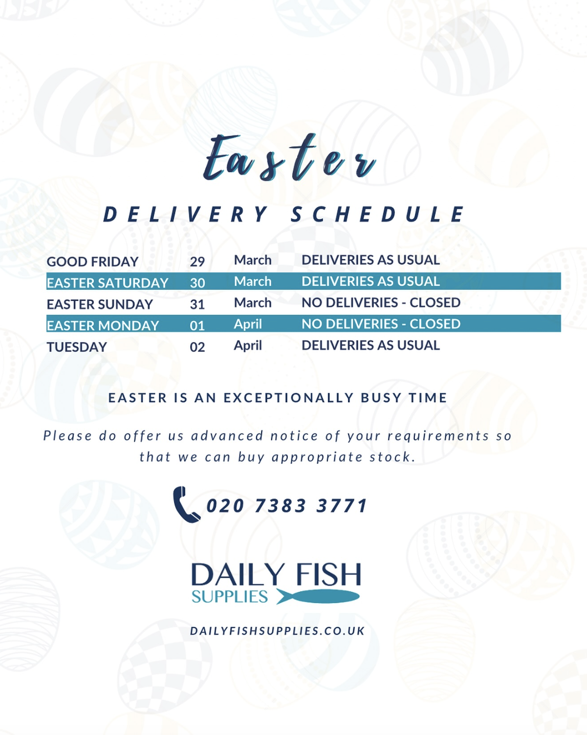 Easter Delivery Schedule